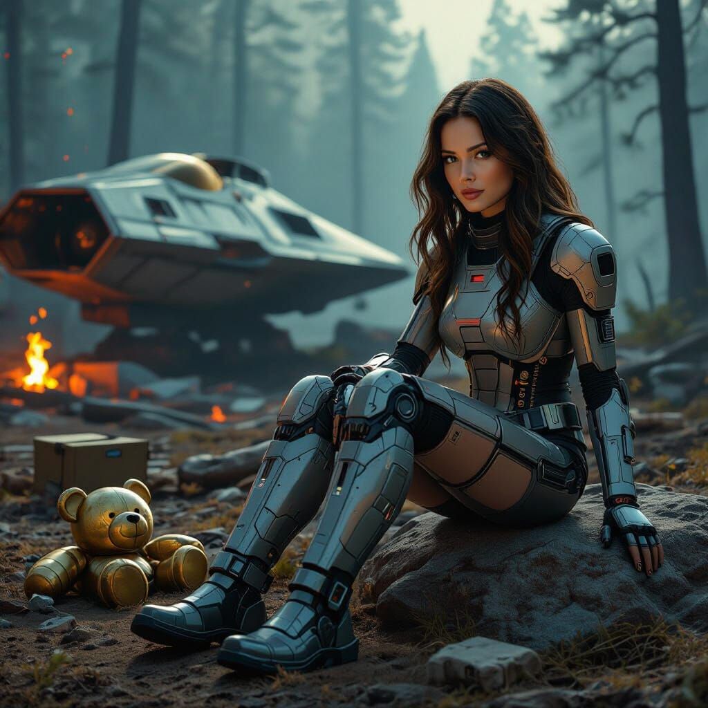 Cyborg Pilot in Wasteland: Sci-Fi Concept Art