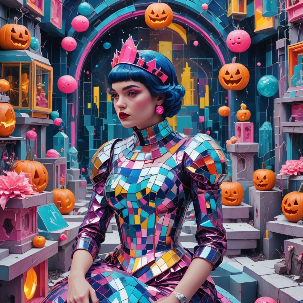 Snow White Cyber Mermaid in Electric Neon Cemetery