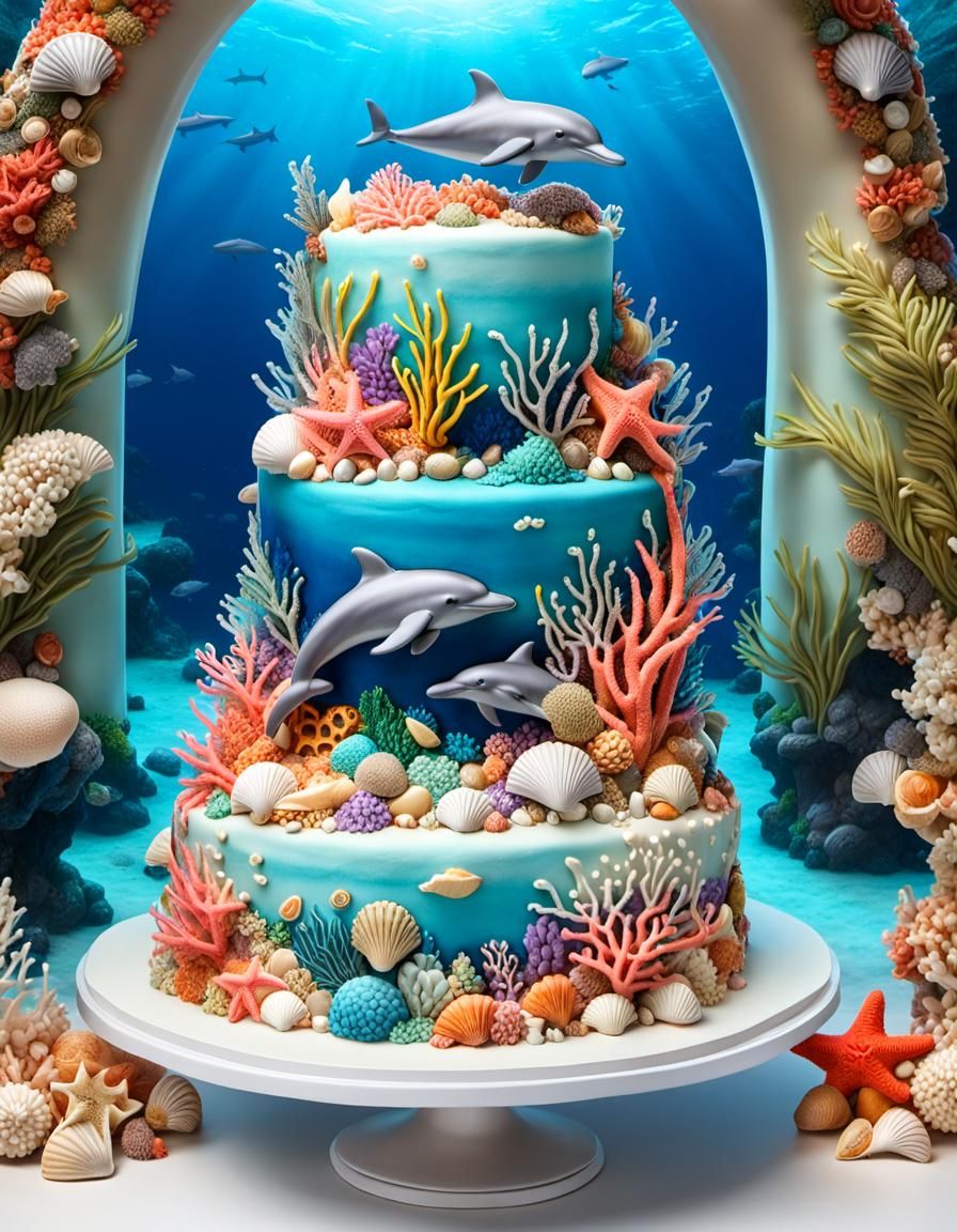 Underwater Wedding Cake with 3D Marine Elements