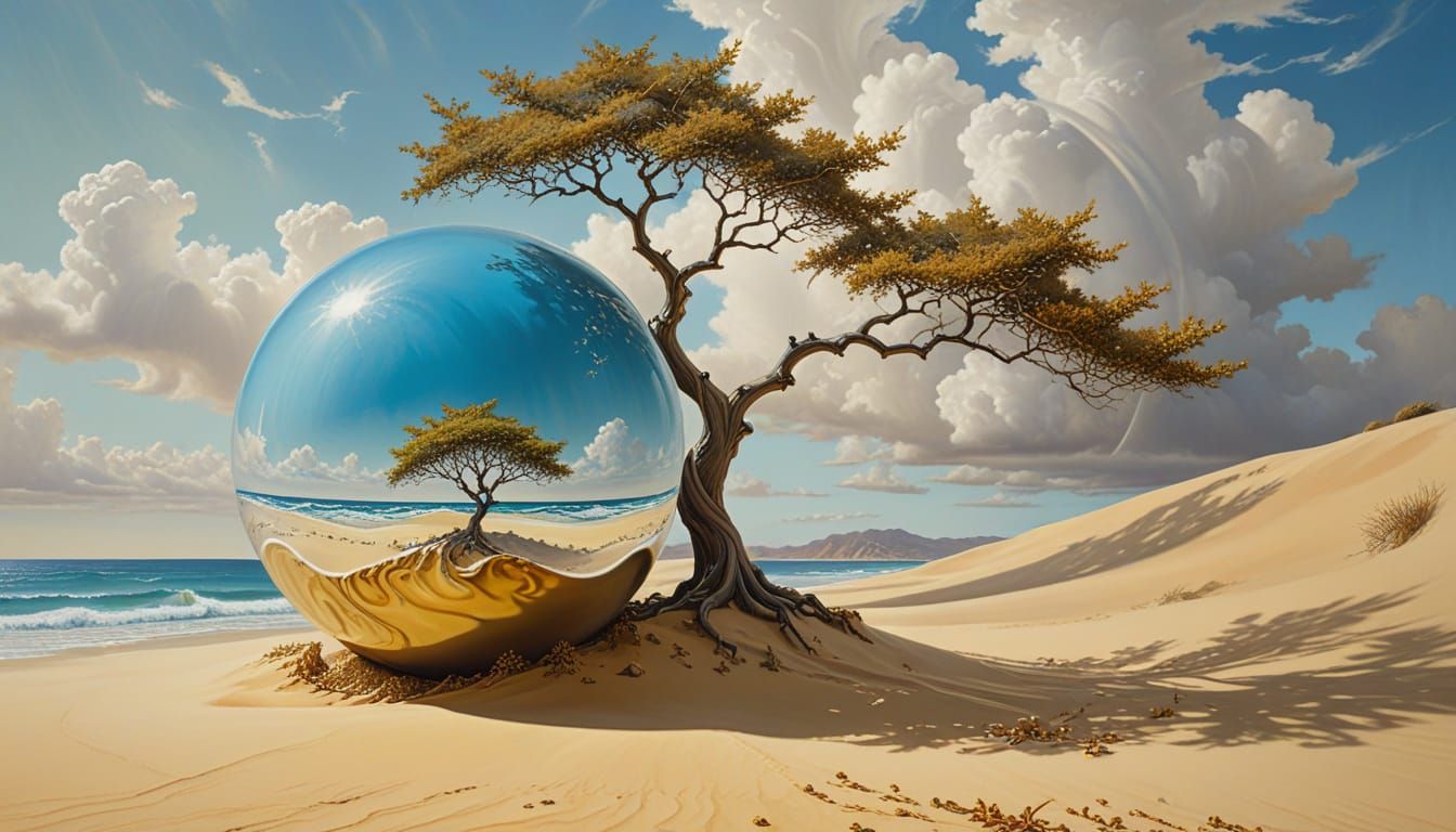 Surreal Sand Dune with Star Sphere, Matte Oil Painting
