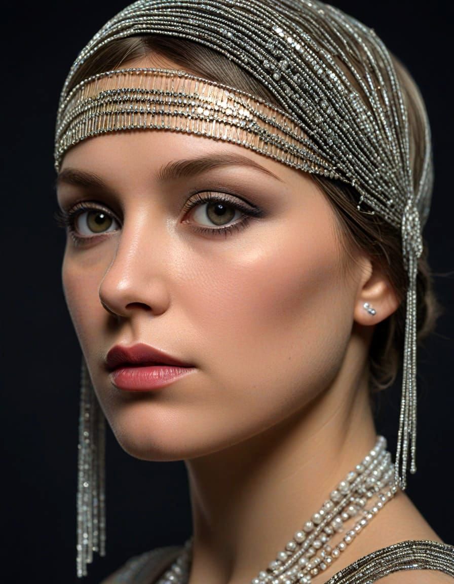 Futuristic 20s Flapper DJ in Grungy Photograph