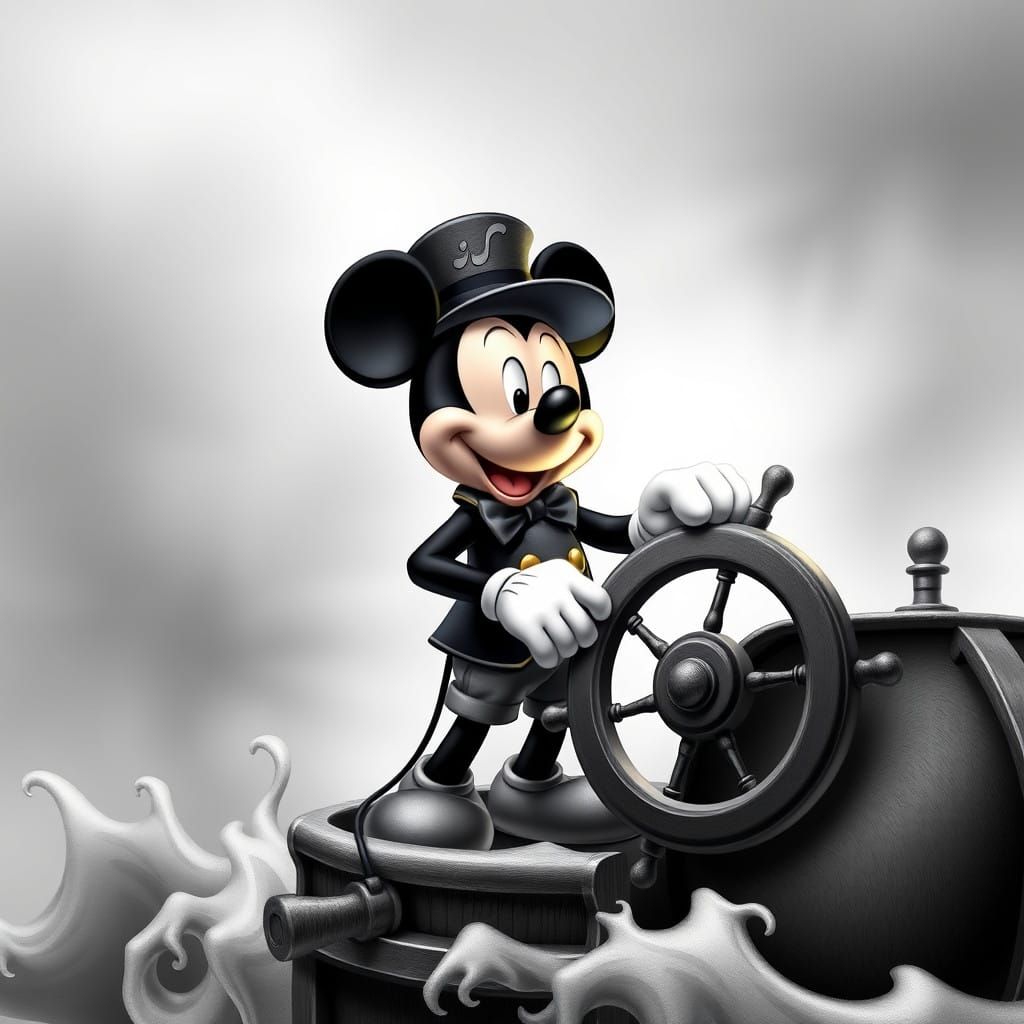 Classic Disney Steamboat Captain in Hyperdetailed Black and...