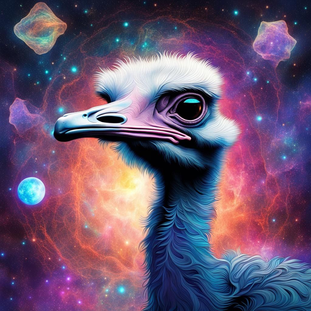 Astral Ostrich: Holographic Cosmic Illustration