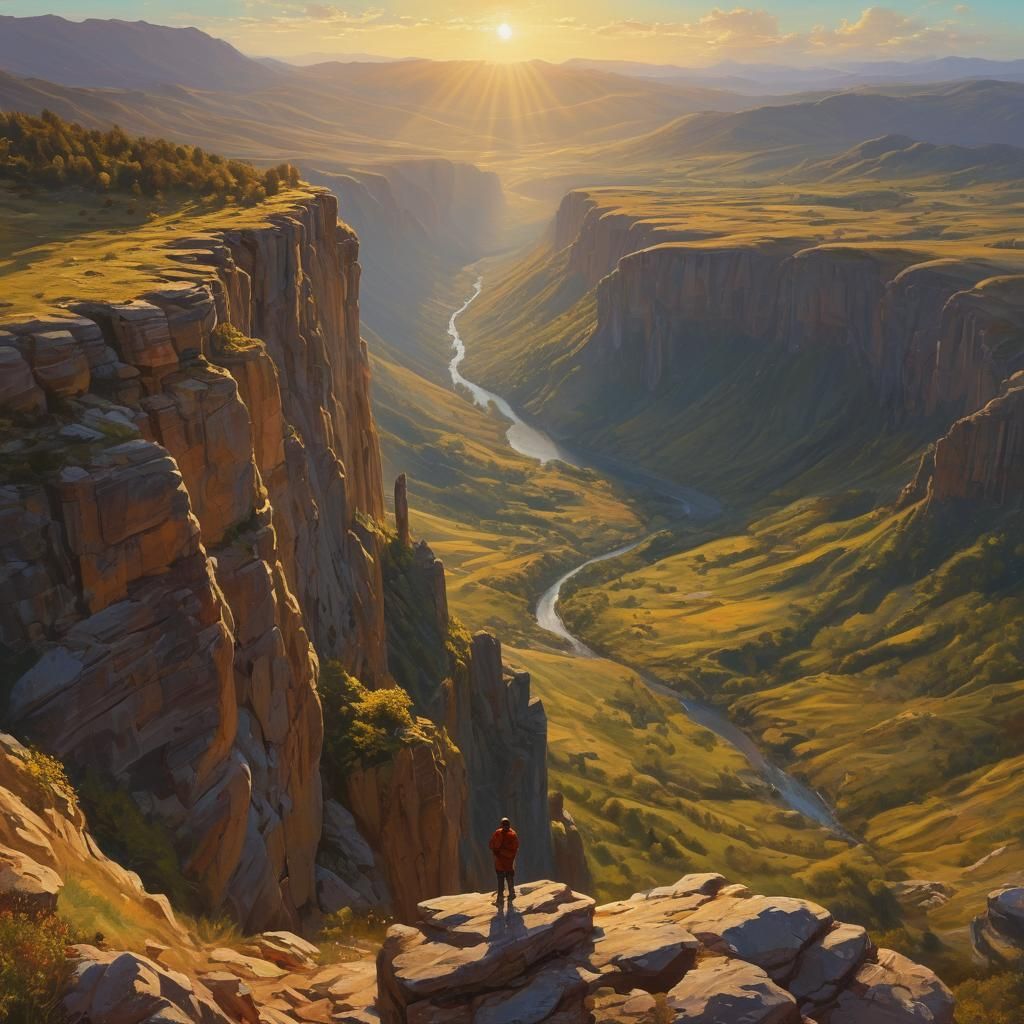 Majestic Valley Landscape in Warm, Golden Light