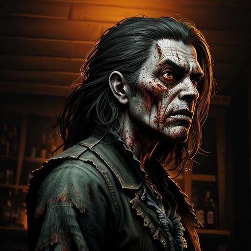 Zombie in an Old West Saloon: Hyperrealistic Splash Art