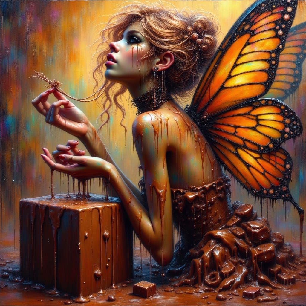 Chocolate Fairy Goddess Emerge from Dark Chocolate Block