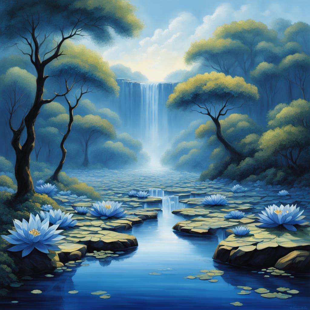 Ethereal Blue Garden of Eden at Sunset