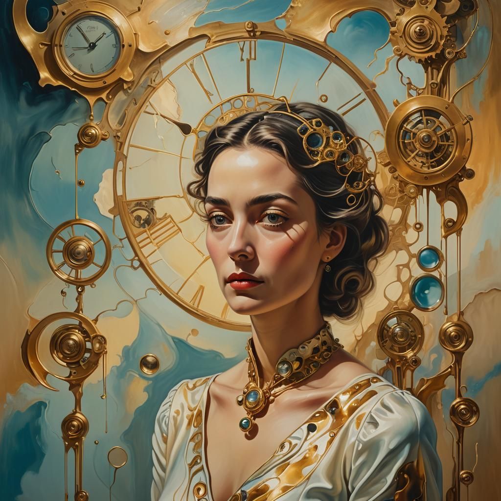 Surreal Woman in Dreamlike Scene as Oil Painting