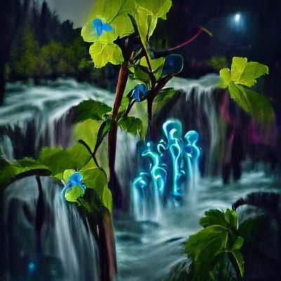 Glowing Mystic Waterfalls in Hyperrealistic Impressionism