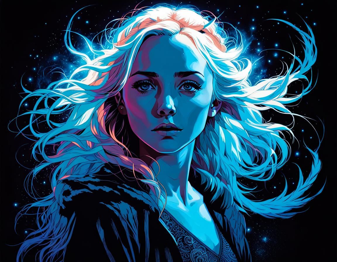 Luna Lovegood Casting Patronus Charm in Black Light Art