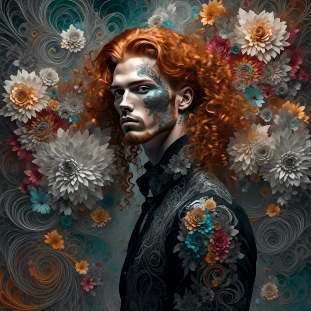 Ginger Man in Floral Dreamscape with Lace Details