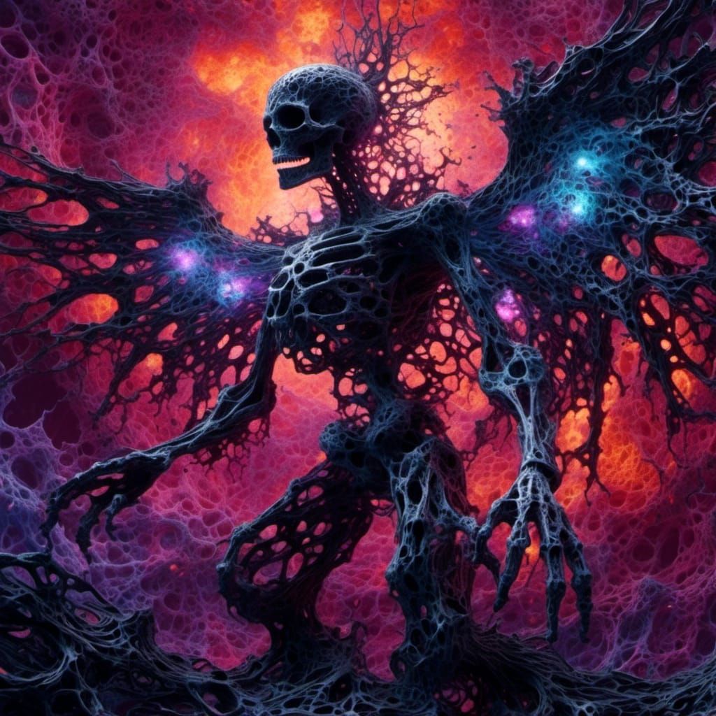 Winged Cosmic Spirit: Psychedelic Mesh Array Art