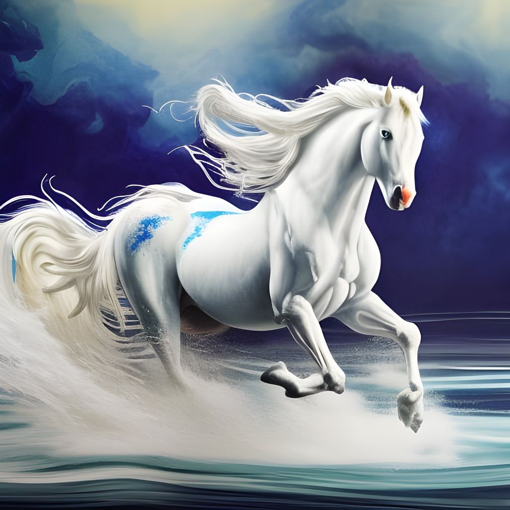 White Stallion Galloping in Wild Landscape