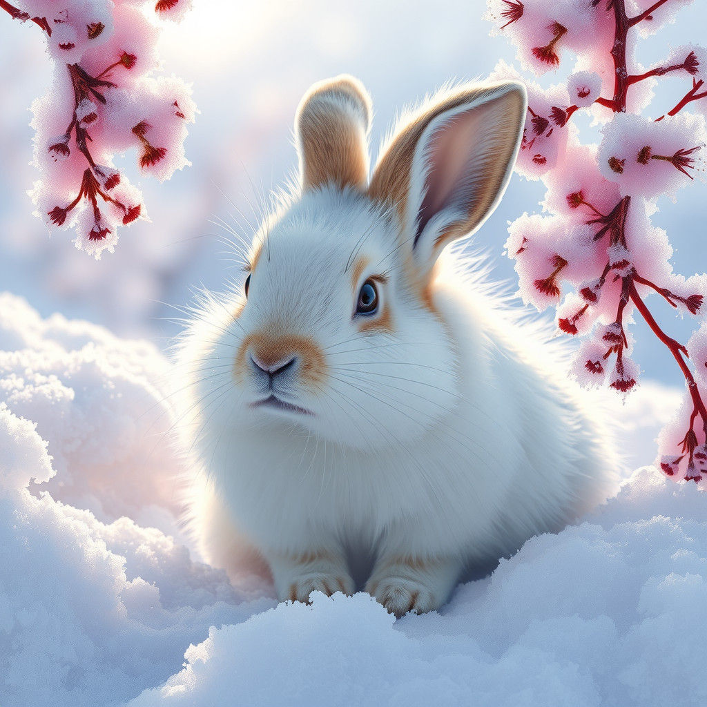 Hyperrealistic Winter Hare Peeks Out