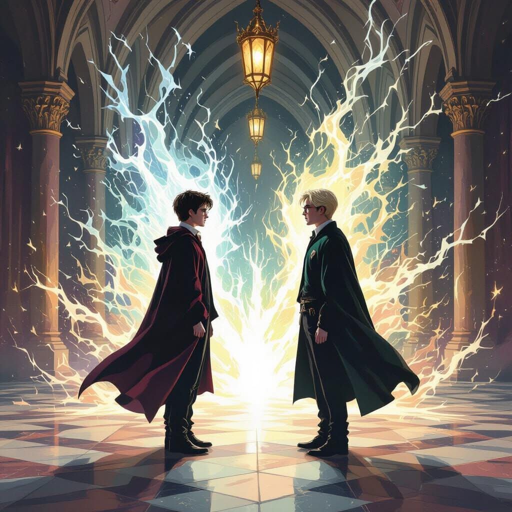 Harry Potter and Draco Malfoy in Magical Confrontation