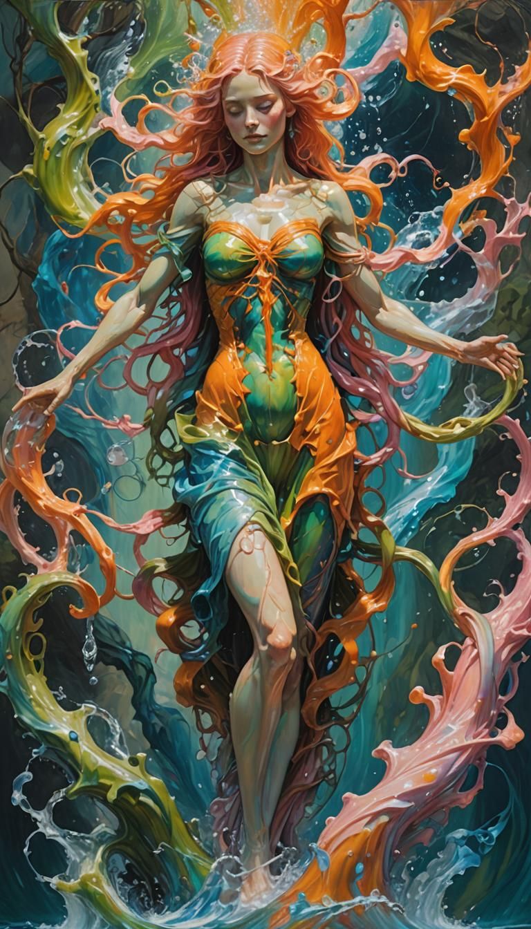 Fantasy Water Figures in Vibrant Colors, Detailed 8K