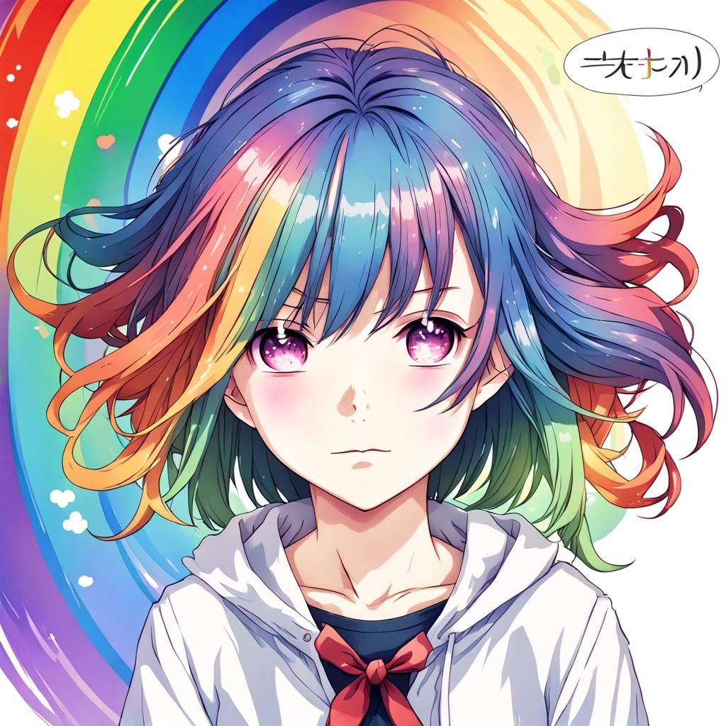 Anime Girl with Rainbow Hair in Manga Style