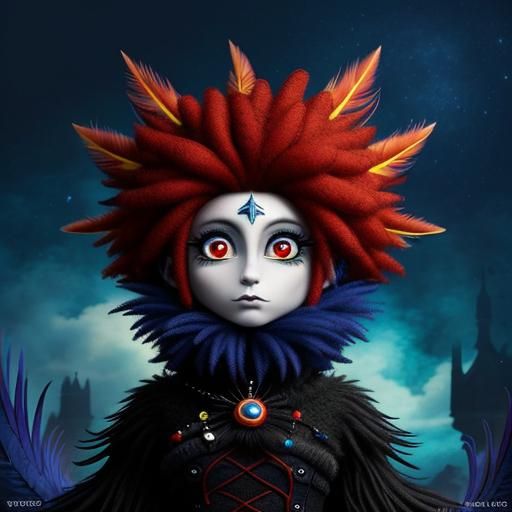 Whimsical Baby Bird with Mohawk in Gothic-Punk Style