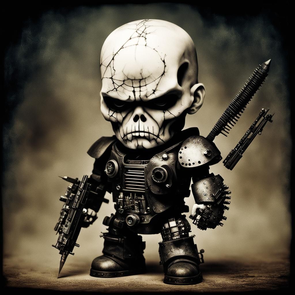 Demonic Cyborg Portrait in Volcanic Landscape