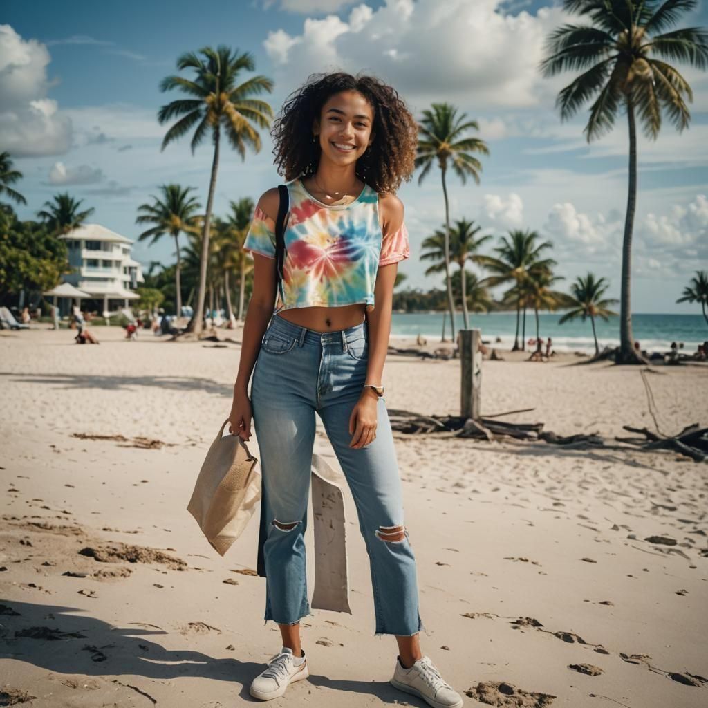 Attractive Woman in Summer Clothes on a Beach