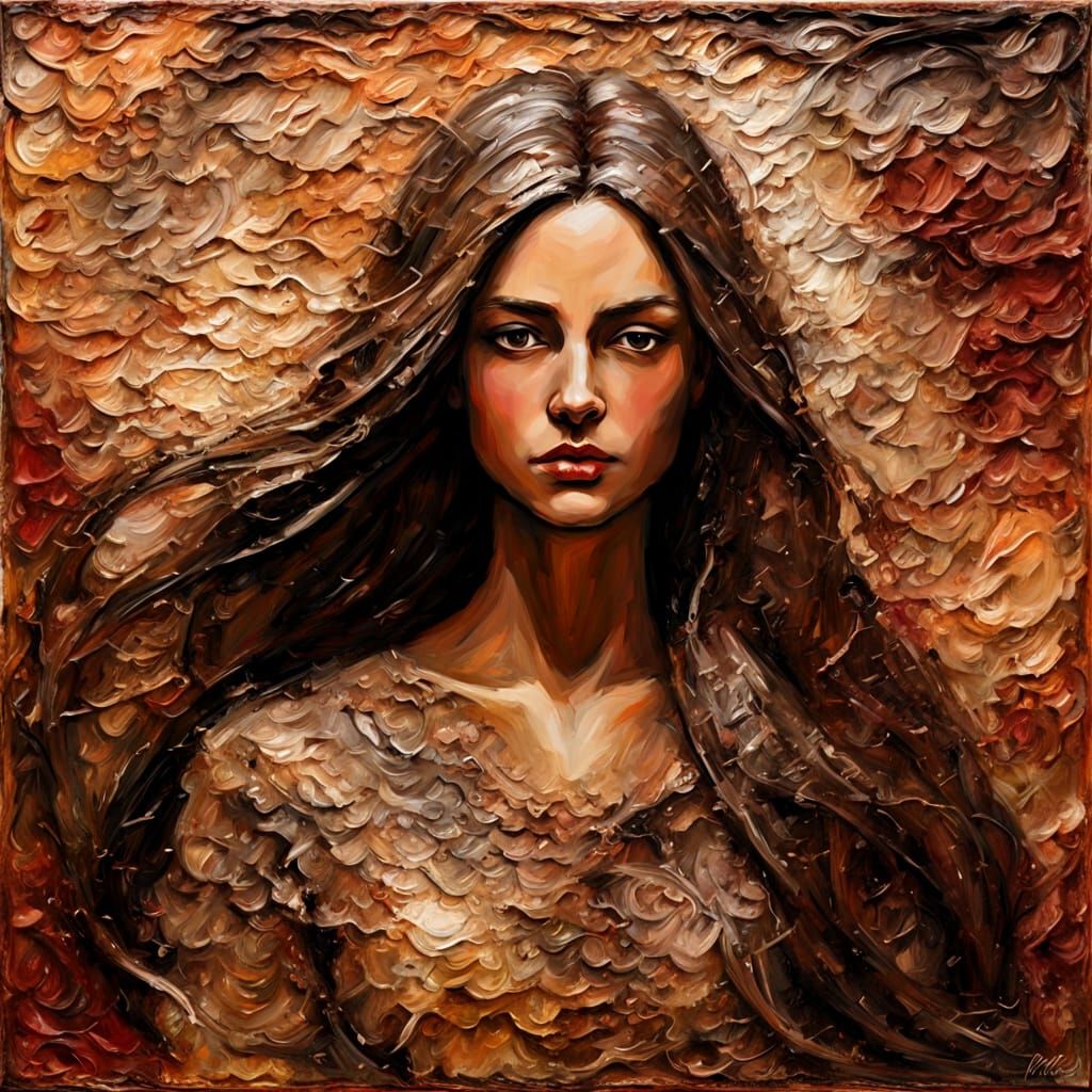 Serene Woman Portrait in Impasto Encaustic Style