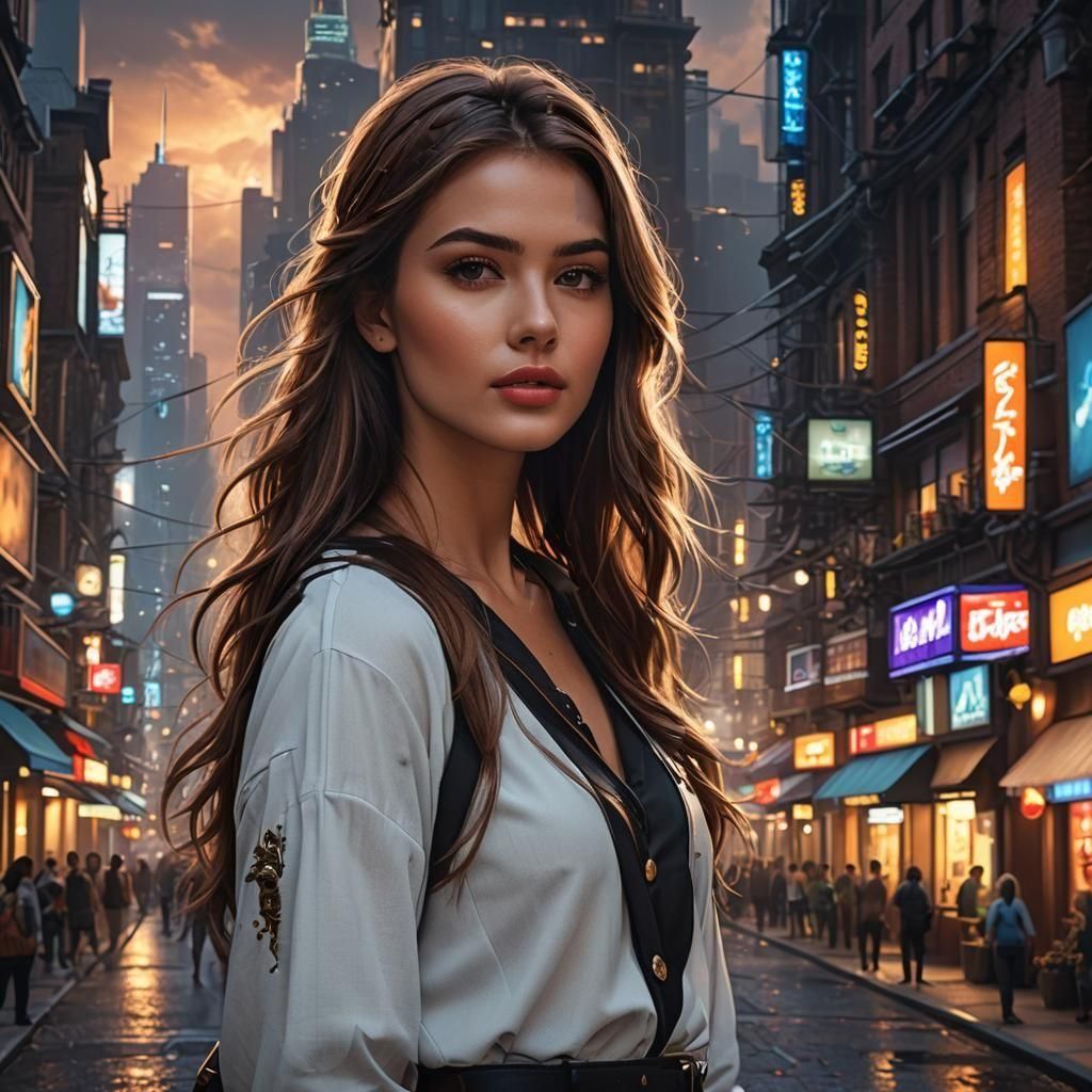 Confident Teenager in Night City: Fantasy Concept Art