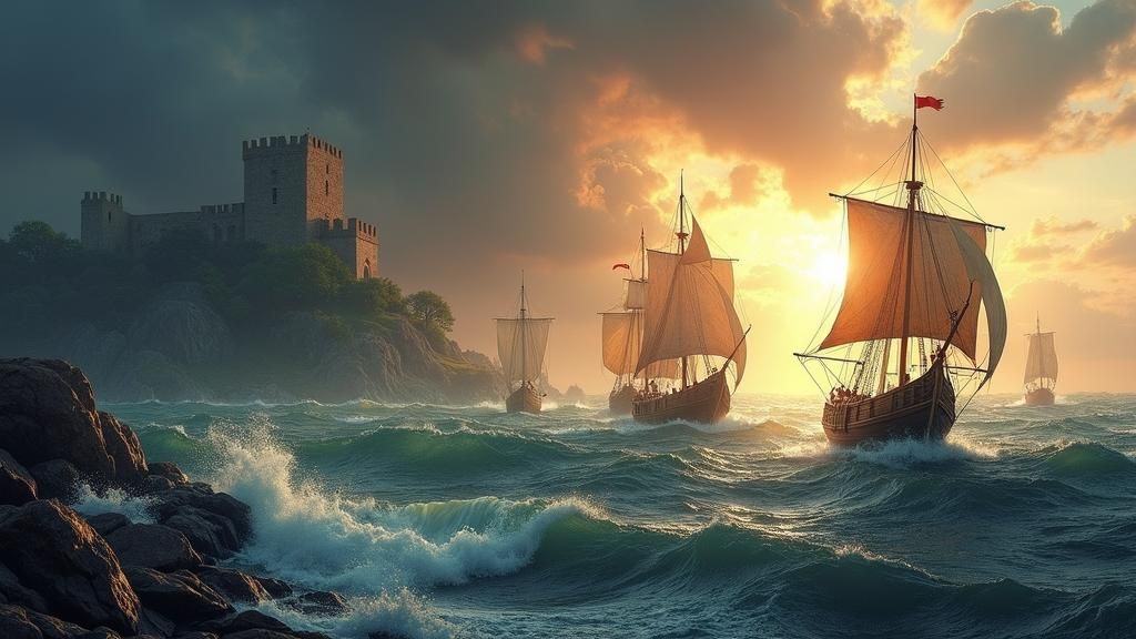 Ancient Naval Battle on a Stormy Sea