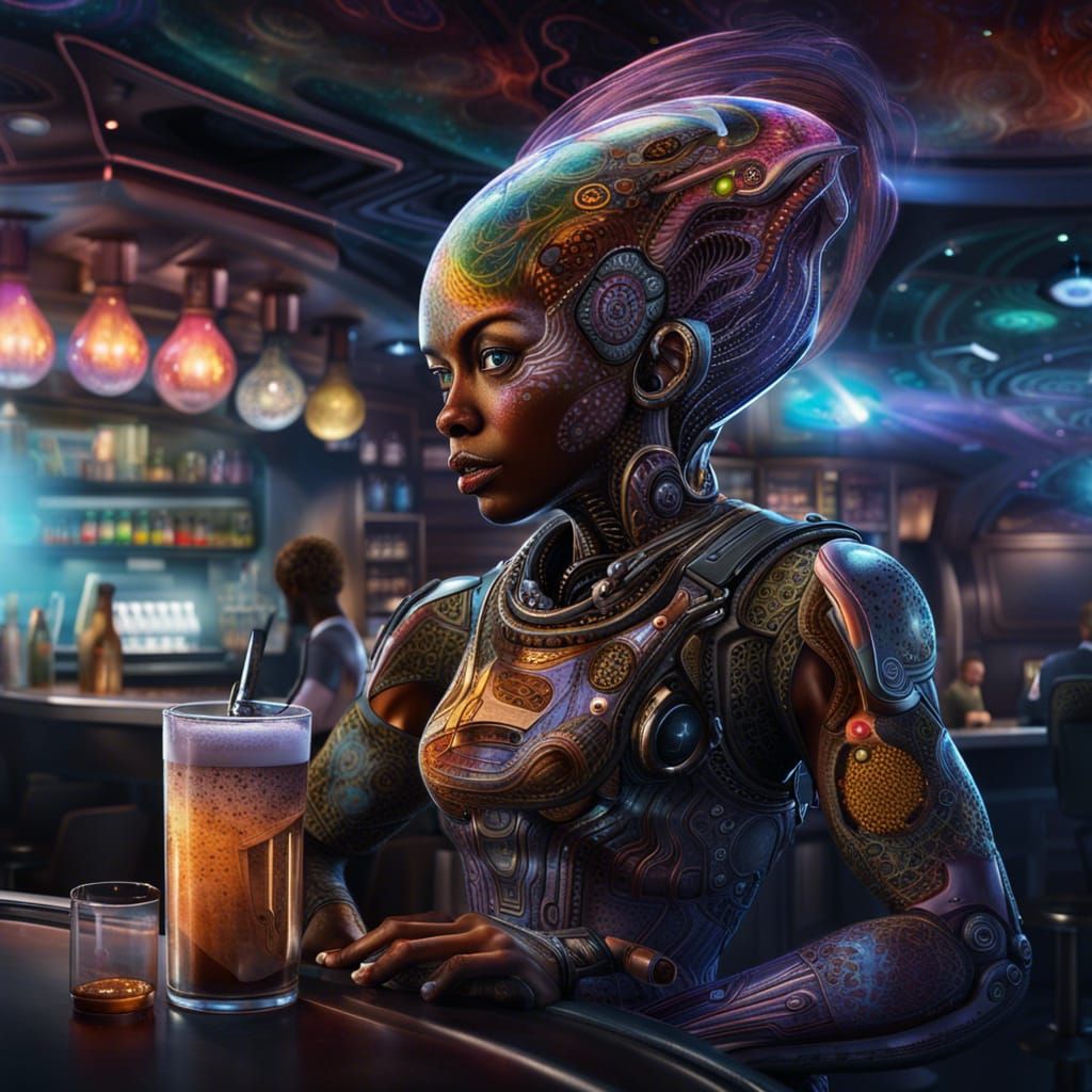 Cyborg Bartender in Space Shuttle Cafe