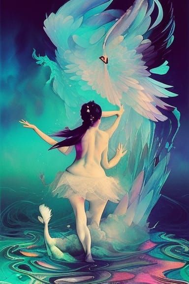 Swan Lake: Vaporwave Portrait with Shattered Glass