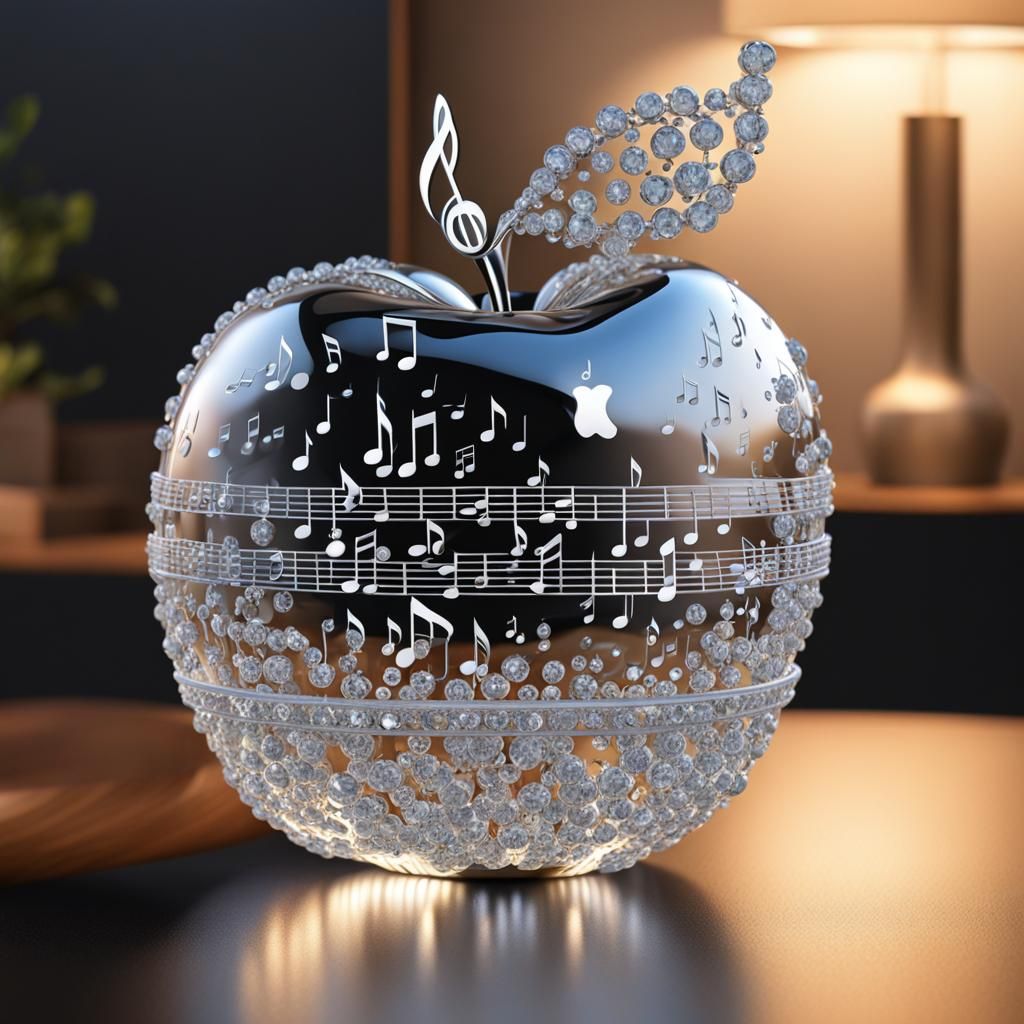 musical note symbols inside an apple