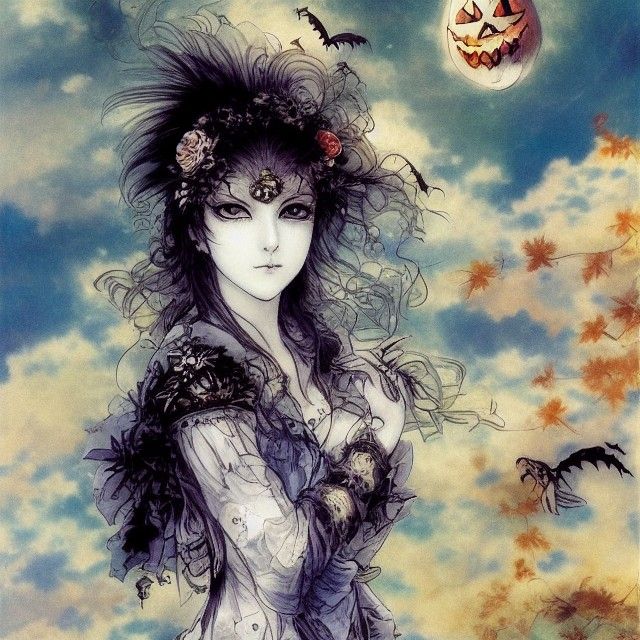 Beautiful Woman Portrait with Halloween Landscape