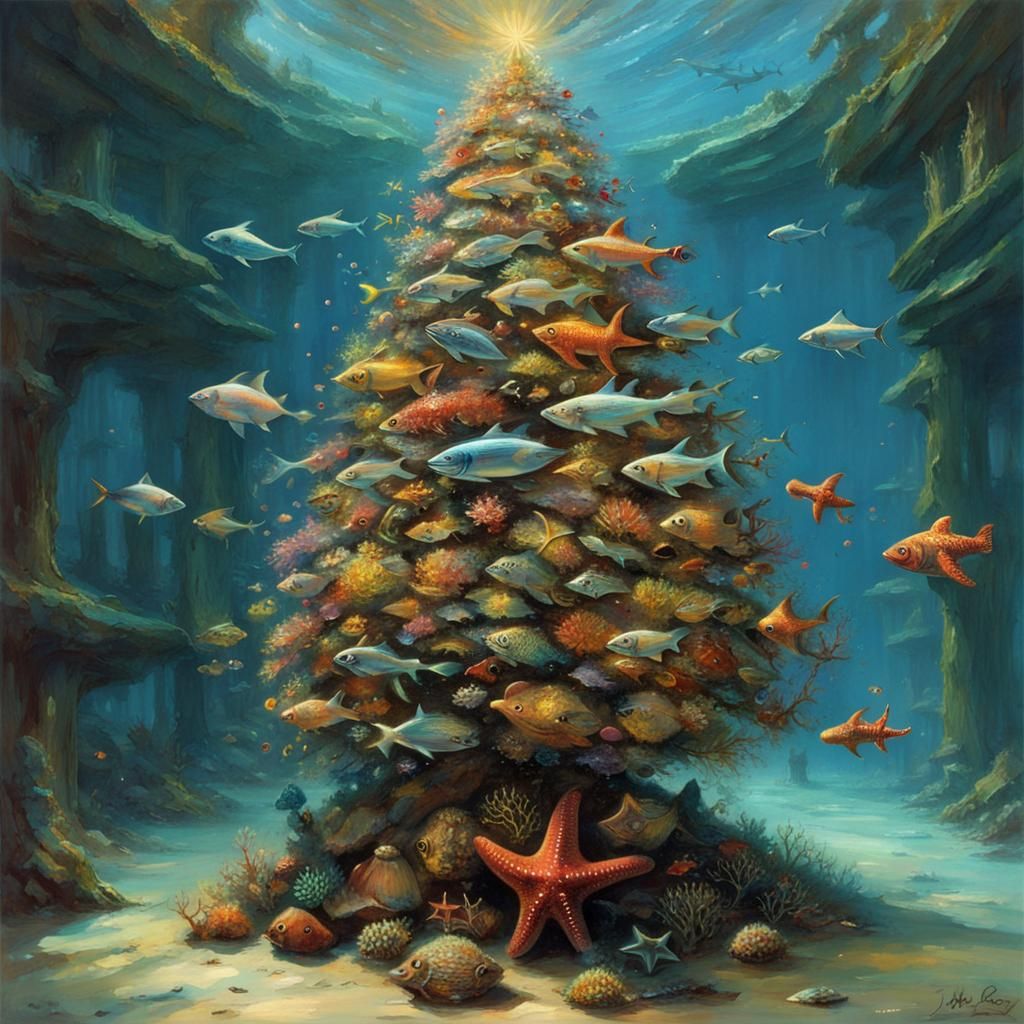 Underwater Christmas Tree in John Berkey Style