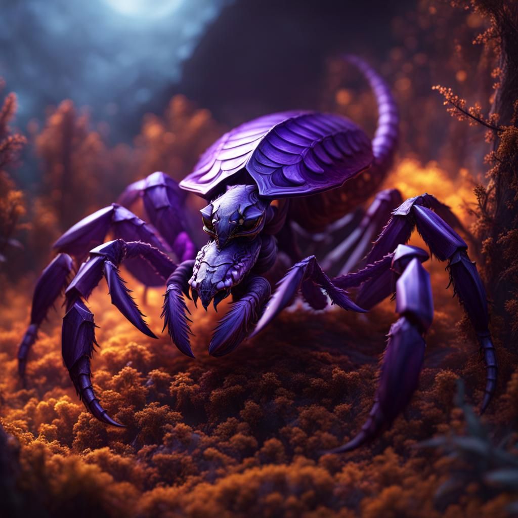 Giant Purple Scorpion with Three Tails