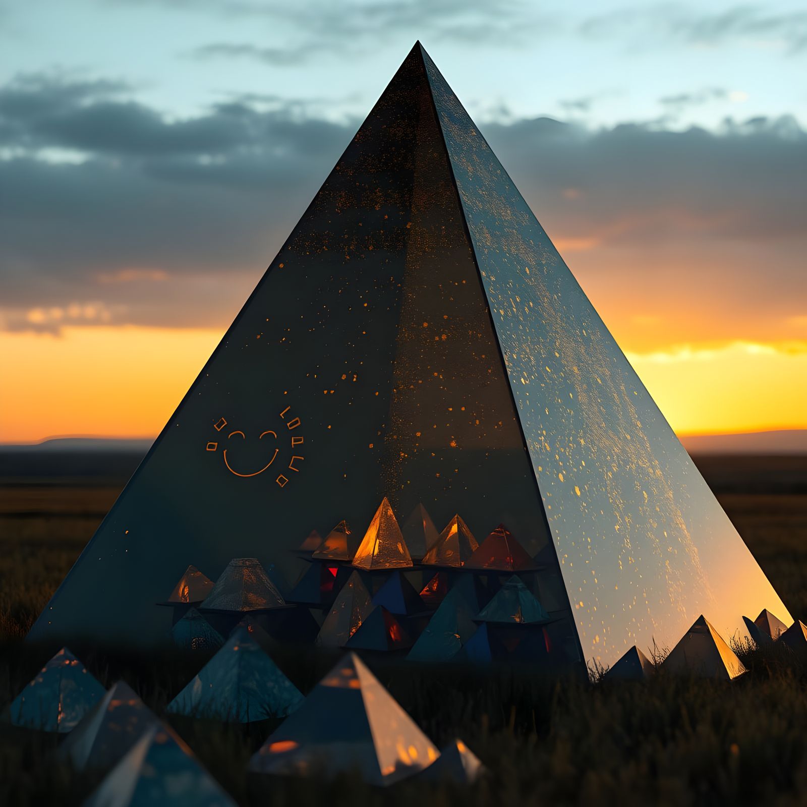 Colossal Pyramid of Gold Flakes in Twilight
