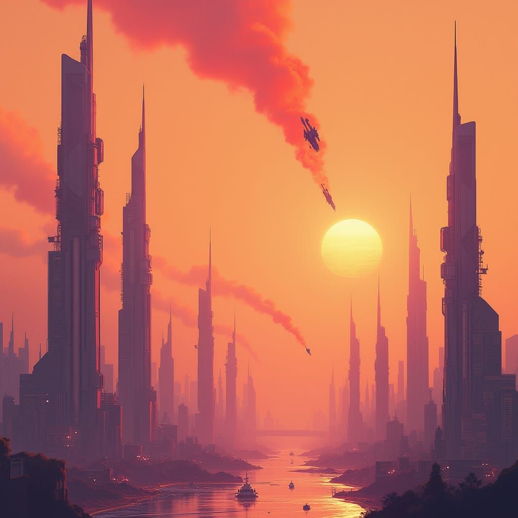 Futuristic Cityscape on Alternate Earth in Retro Style