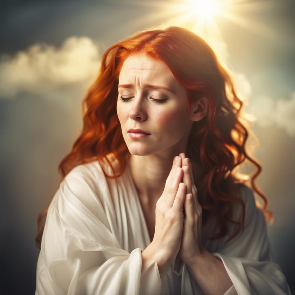 Woman Praying in Tears Under Divine Light