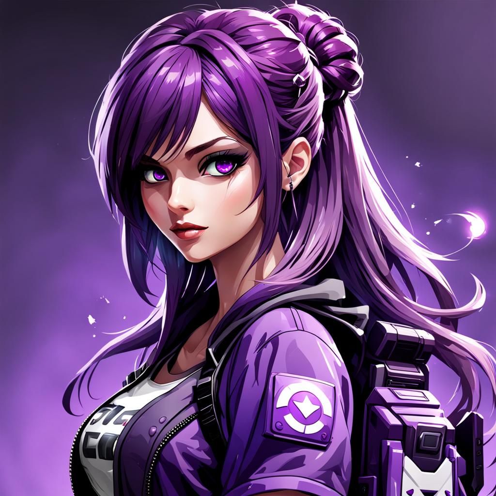 Stylized Purple Girl Character Design for Video Games