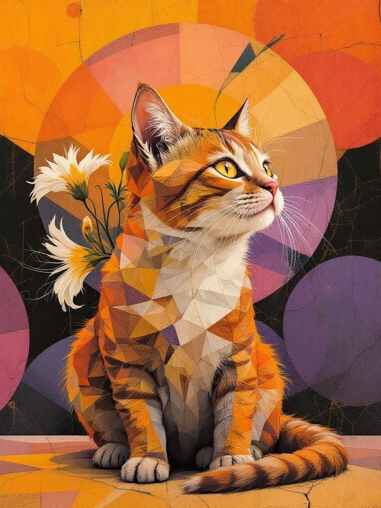 Abstract Cat Portrait in Geometric Fae Style