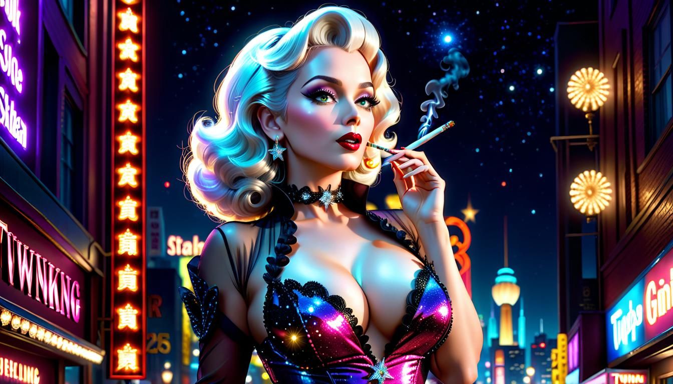 Burlesque Woman in Overgrown Night City, Hyperrealistic Port...