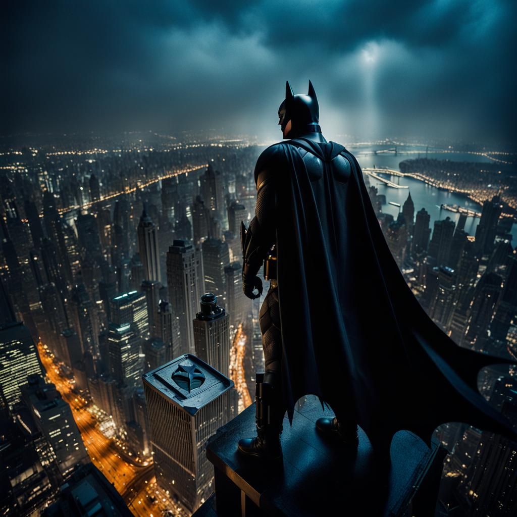 Batman Overlooking Gotham: Cinematic Film Still