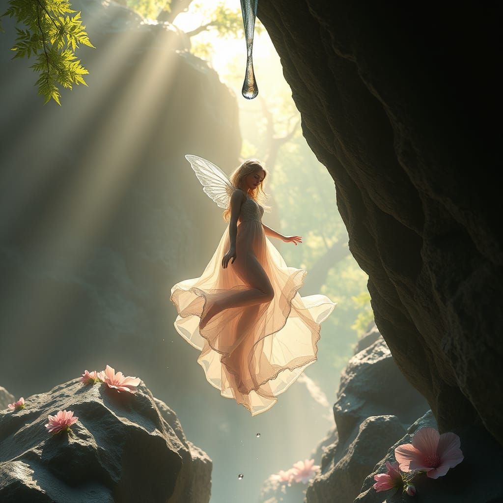 Enchanted Forest Goddess Descends in Whispers of Water