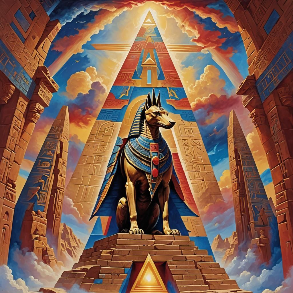 Surreal Dreamlike Figure in Expressionist Pyramid Portal