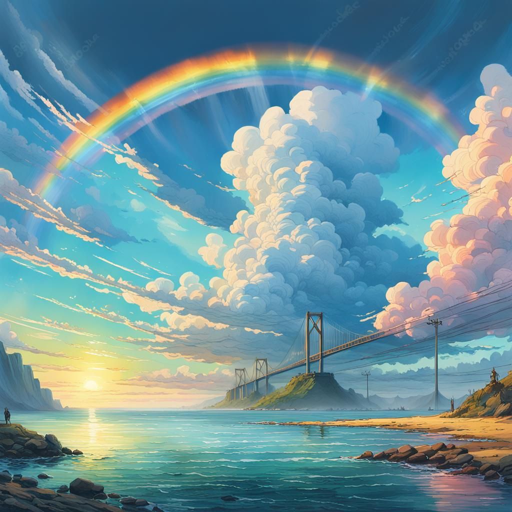 Majestic Rainbow Bridges Sea and Sky in Fantasy Art