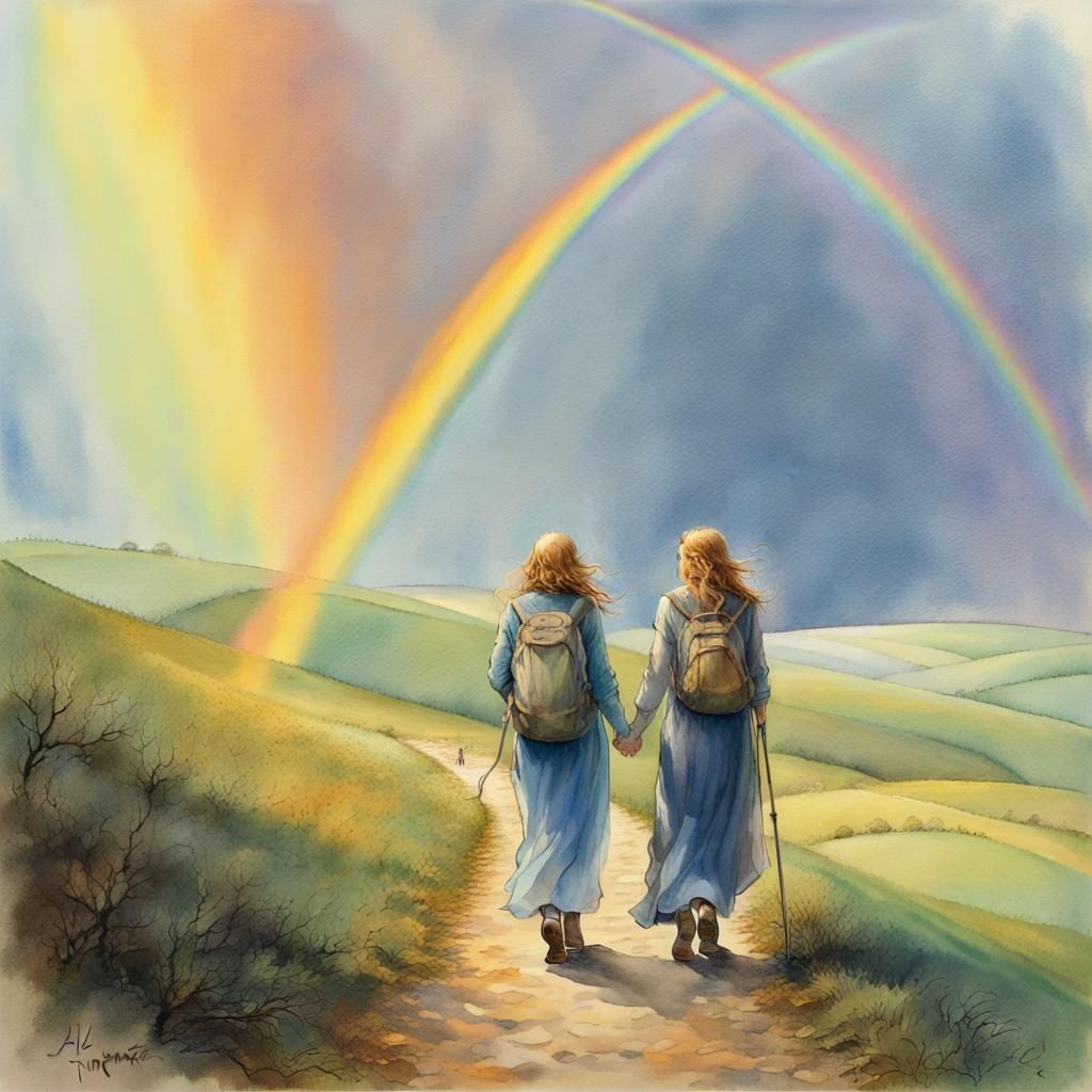 Rainbow Roads Home: Holographic Watercolor Painting