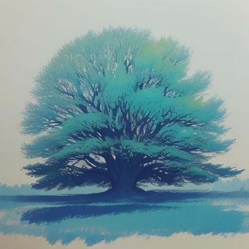 Autumn tree sketch drawn with blue ballpoint pen