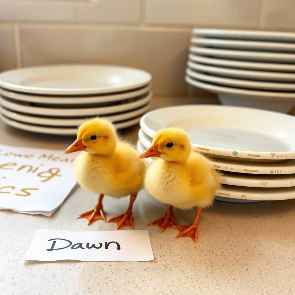 Quacking Cute Yellow Ducklings on a Kitchen Counter