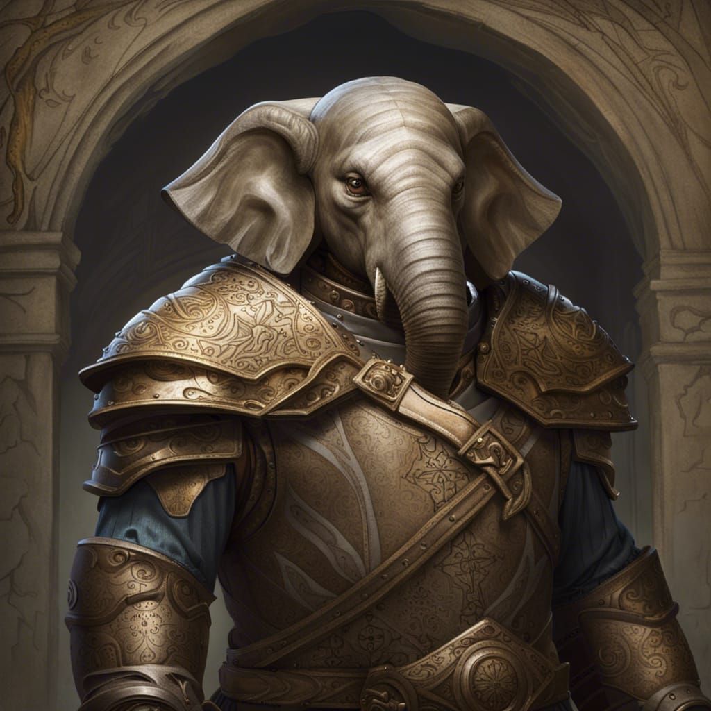 Armored Elephant Cleric Portrait in Fantasy Style