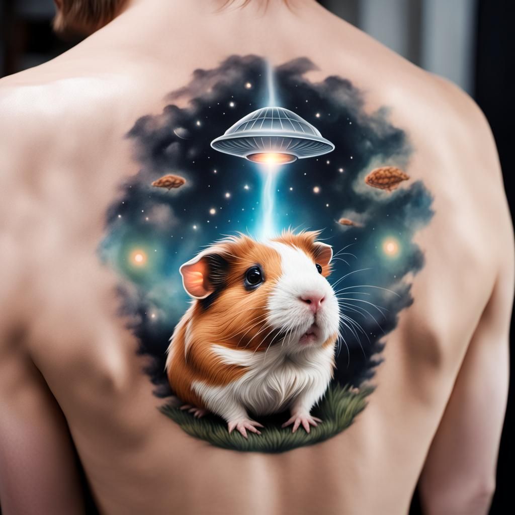 UFO Abduction Tattoo: Guinea Pig in Ethereal Glow