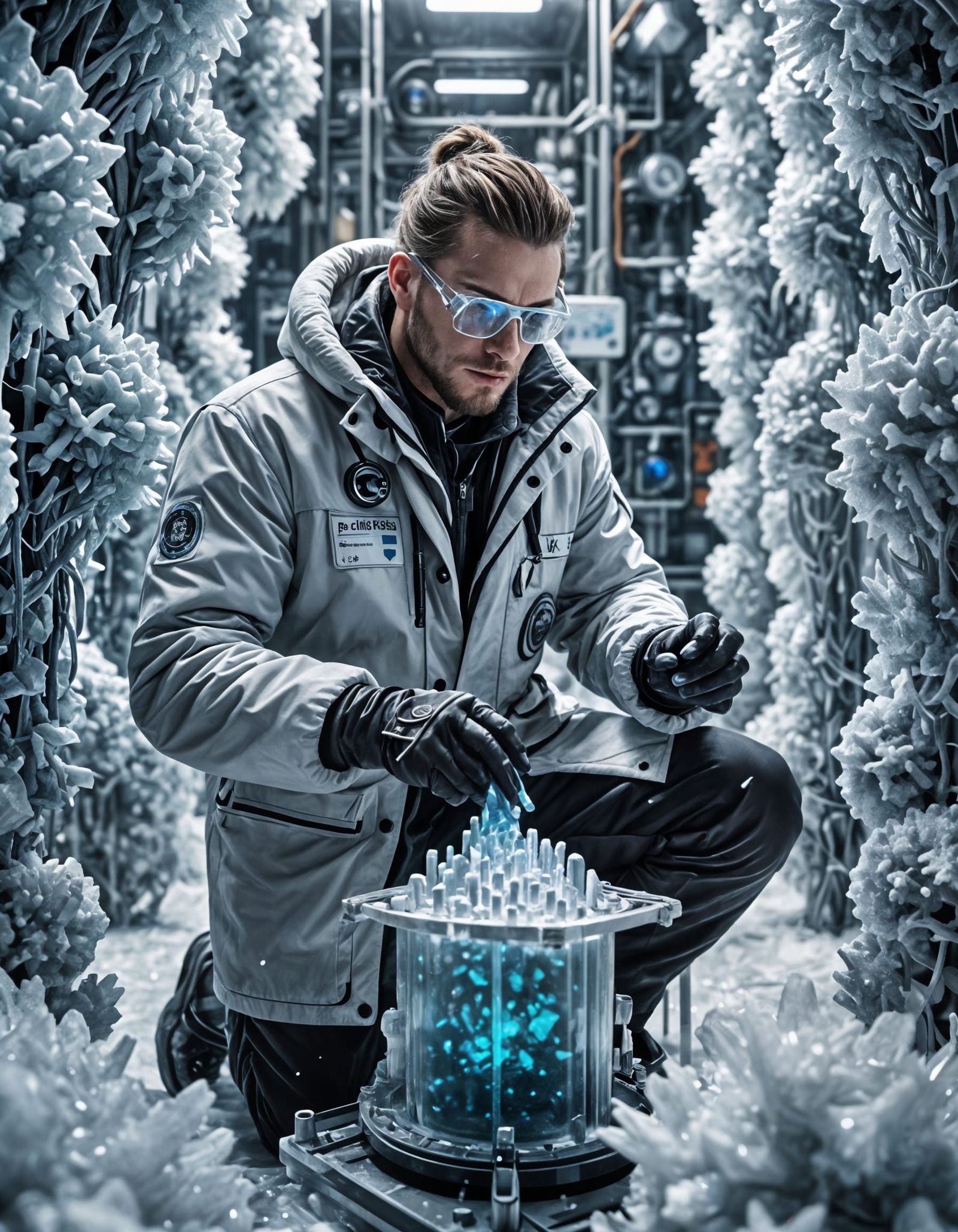 Cryopunk Scientist in Futuristic Cryolab