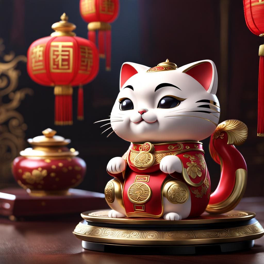 Chibi Bobblehead Fortune Cat Figurine